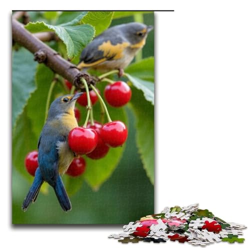 für Erwachsene 1000-teiliges Puzzle Vögel picken nach Reifen Kirschen schwieriges und anspruchsvolles Holzpuzzle 1000 Teile (75 x 50 cm) von mowenbingpeng