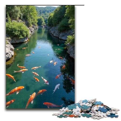 für Erwachsene 1000-teiliges Puzzle mit kleinem Fischteich für Erwachsene Holzpuzzle schwierig und herausfordernd 1000 Teile (75 x 50 cm) von mowenbingpeng