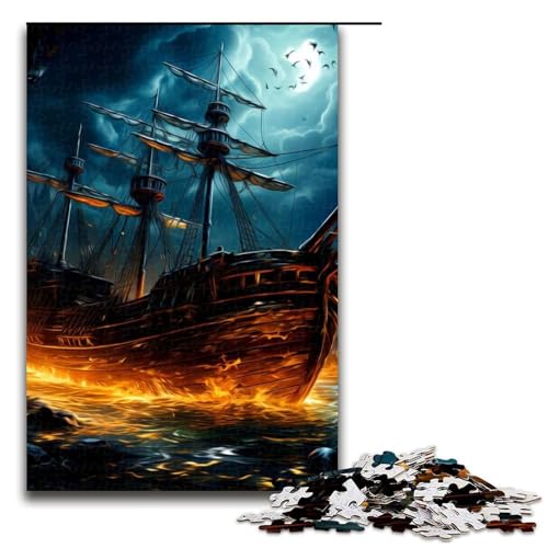 für Erwachsene 1000-teiliges Segel-Piratenschiff-Puzzle für Erwachsene Holzpuzzle schwierig und herausfordernd 1000 Teile (75 x 50 cm) von mowenbingpeng
