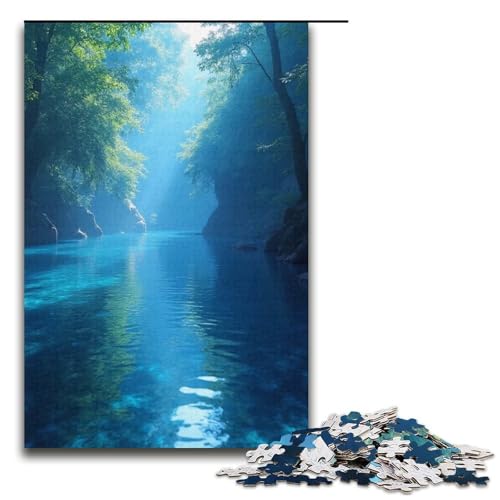 für Erwachsene 1000-teiliges Spring Water Blue-Puzzle für Erwachsene schwieriges und anspruchsvolles Holzpuzzle 1000 Teile (38 x 26 cm) von mowenbingpeng
