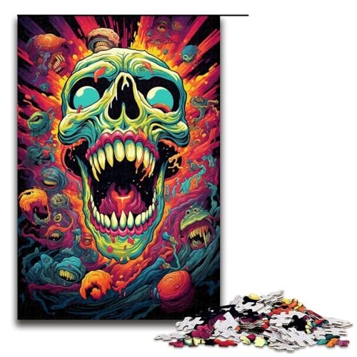 für Erwachsene 1000-teiliges Zeichnungspuzzle „Böses Monster“ Holzpuzzle schwierig und herausfordernd 1000 Teile (75 x 50 cm) von mowenbingpeng