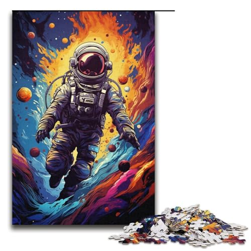 für Erwachsene 1000-teiliges farbenfrohes psychedelisches Astronauten-Puzzle für Erwachsene schwieriges und herausforderndes Holzpuzzle 1000 Teile (38 x 26 cm) von mowenbingpeng