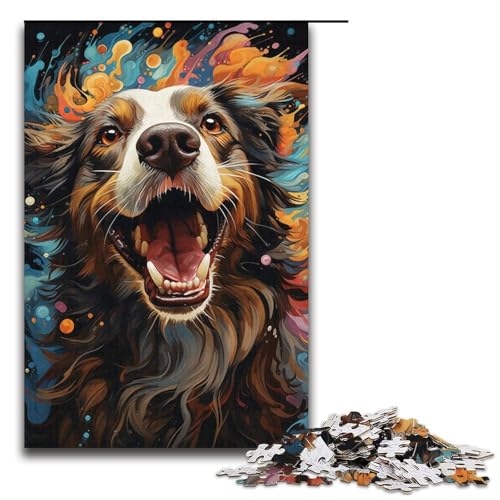 für Erwachsene Puzzle Farbmalerei Hund 1000-teiliges Holzpuzzle für Erwachsene und Kinder ab 12 Jahren 1000 Teile (38 x 26 cm) von mowenbingpeng