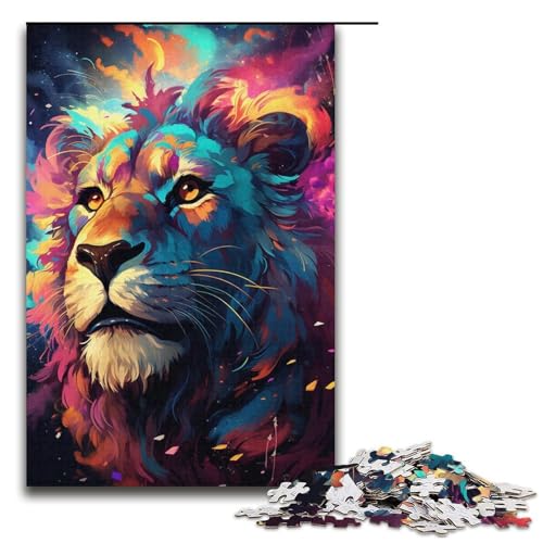 für Erwachsene Puzzle Farbmalerei Löwe 1000-teiliges Holzpuzzle für Erwachsene und Kinder ab 12 Jahren 1000 Teile (38 x 26 cm) von mowenbingpeng