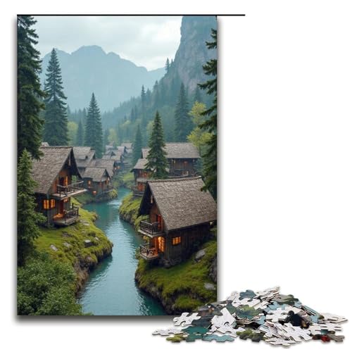 für Erwachsene Puzzle Yuanren Village 1000-teiliges Holzpuzzle für Erwachsene und Kinder ab 12 Jahren 1000 Teile (75 x 50 cm) von mowenbingpeng