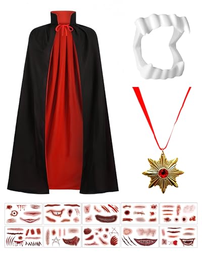 mtbtour Vampir Umhang Kinder 4-teiliges Set, Vampirumhang Kinder mit Doppelseitigem Stehkragen, Vampirzähnen, Halskette, Halloween Kostüm Vampir Geeignet für Halloween und Cosplay-Partys mtbtour Vampir Umhang Kinder 4-teiliges Set, Vampirumhang Kinder mit Doppelseitigem Stehkragen, Vampirzähnen, Halskette, Halloween Kostüm Vampir Geeignet für Halloween und Cosplay-Partys von mtbtour