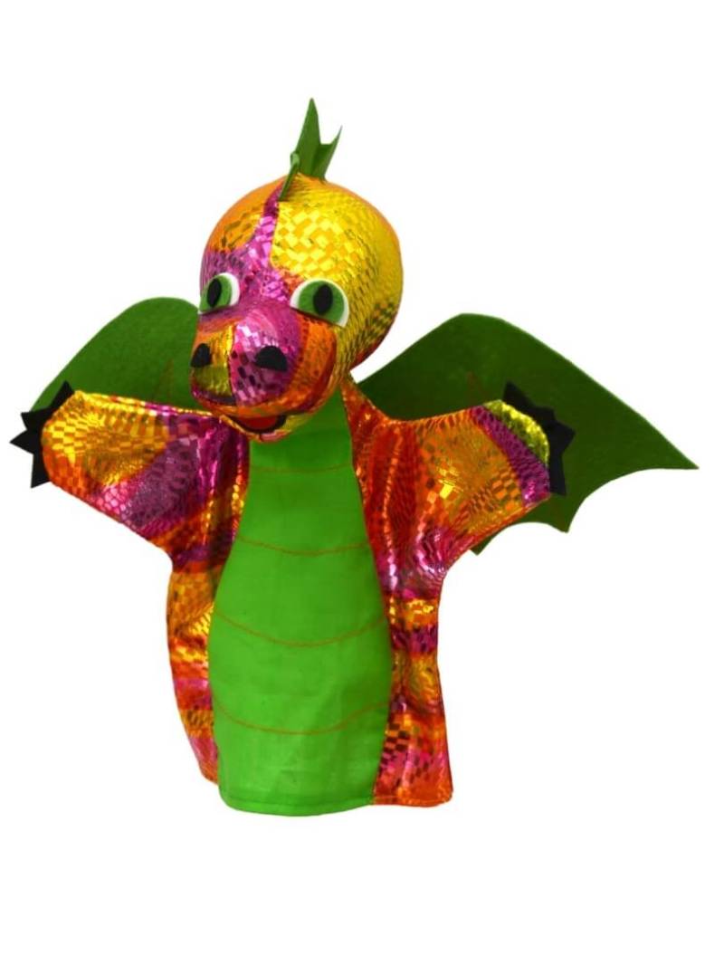 Handpuppe Drachen Regenbogen 28cm, grün von munabo