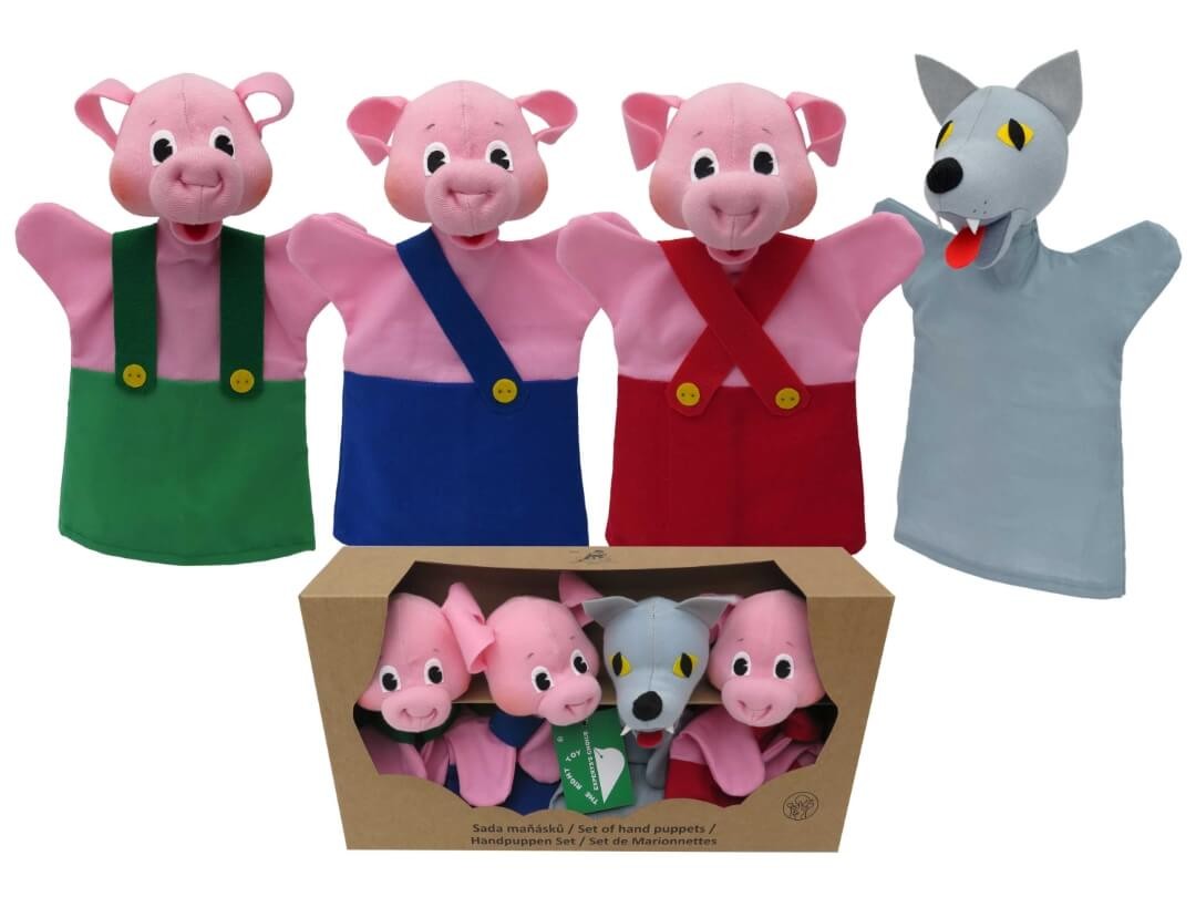 Handpuppen-Set Drei Schweinchen in Geschenkbox von munabo