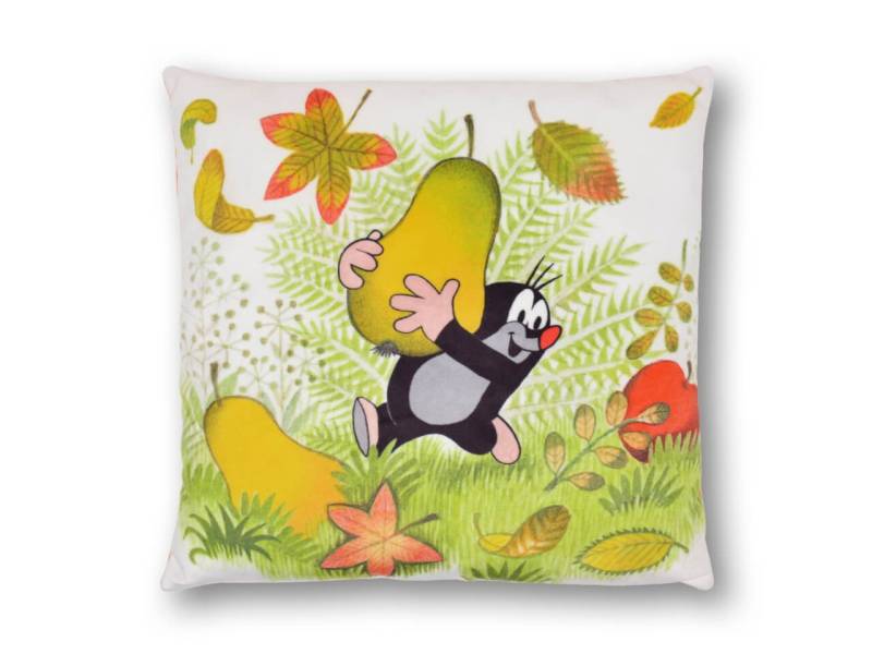 Kissen der kleine Maulwurf, Motiv Herbst, 30x30cm - Kinderkissen von munabo