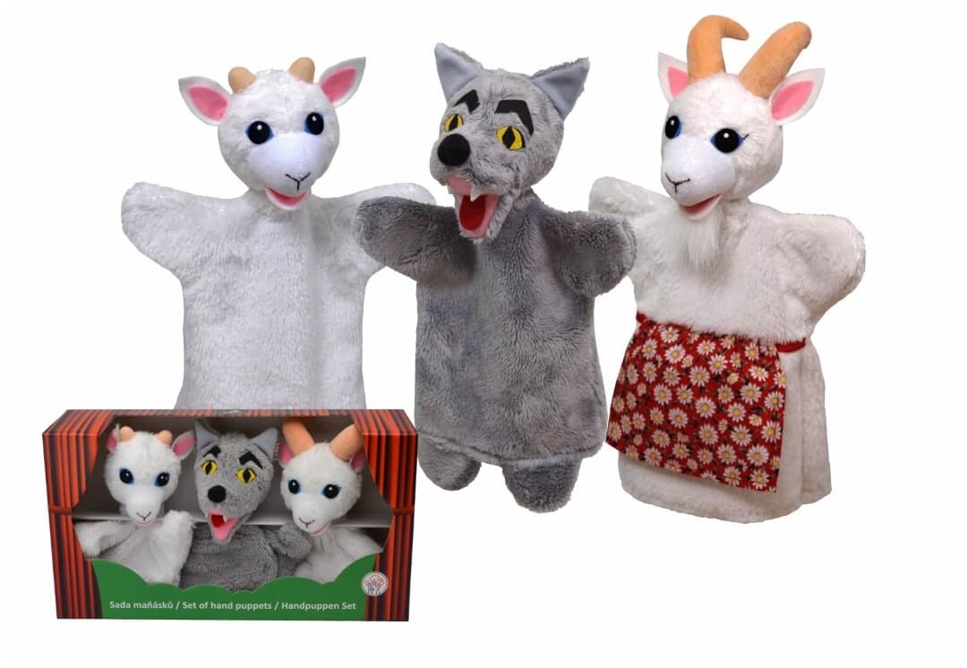 Set-Handpuppen Tiere, Wolf und Ziegen, in Geschenkbox - Handpuppen im 3er Set von munabo