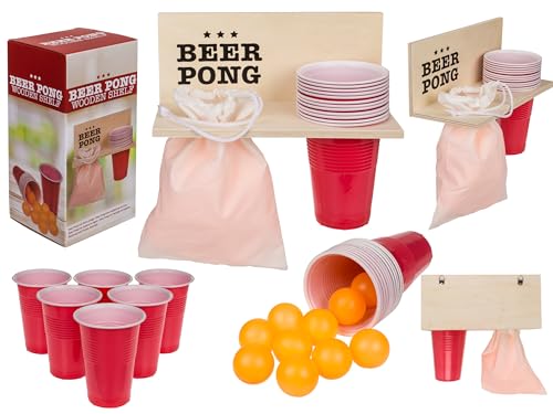 mucHome Beer Pong Spiele Gesellschaftsspiele Partyspiele Trinkspiele Beer Pong Becher Strandspiele Sommerspiele (Holzablage Beer Pong) von mucHome