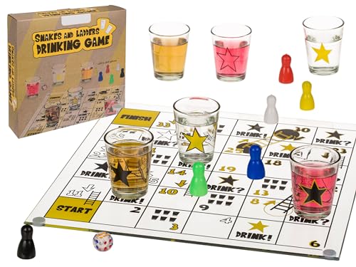 mucHome Glasbrettspiel Trinkspiele Partyspiele Brettspiele Glastrinkspiel (Schlangen und Leitern) von mucHome