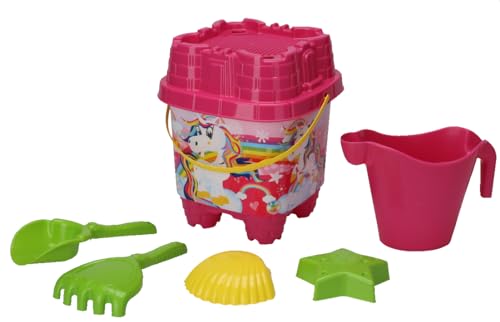 mucHome Sandspielzeug Set, 7-teilig, Eimer mit Sieb, Strandspielzeug für Kinder 3-7 Jahre, 20x20x25 cm (Rosa) von mucHome