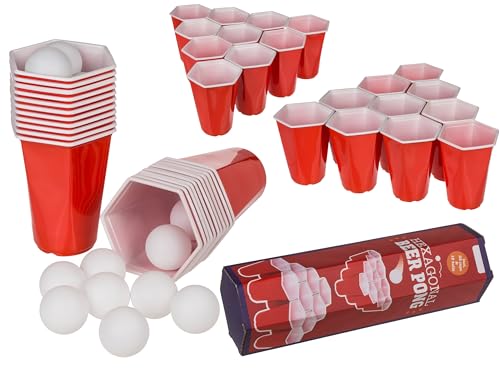mucHome Trinkspiel Hexagon Beer Pong 22 Trinkbecher und 15 Bälle sechseckige Becher Partyspiele Gesellschaftsspiel mucHome Trinkspiel Hexagon Beer Pong 22 Trinkbecher und 15 Bälle sechseckige Becher Partyspiele Gesellschaftsspiel von mucHome