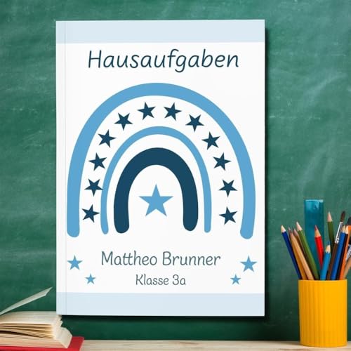 muckki.de Hausaufgabenheft Regenbogen #1 DIN A5-48 Blatt mit Name und Klasse von muckki.de
