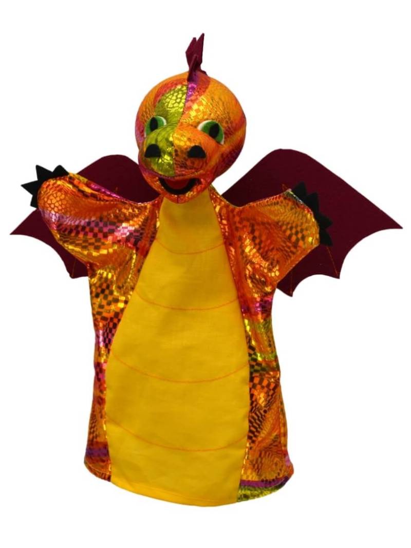 Handpuppe Drachen Regenbog 28cm, weinrot von munabo