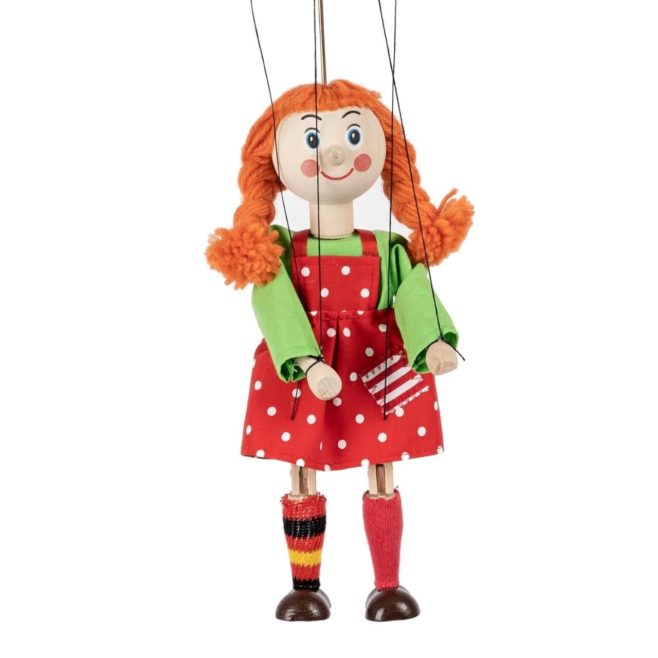 Marionette Mädchen mit Zöpfen, 20 cm, Holz-Marionette, Dekoartikel von munabo