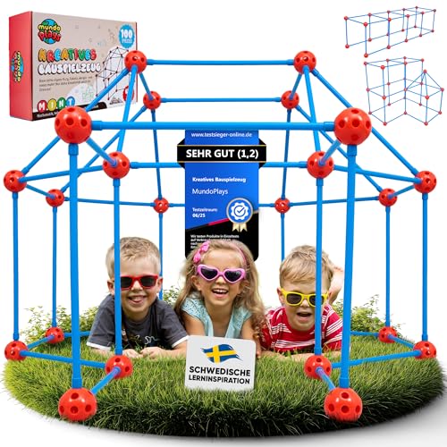 mundo plays Konstruktionsspielzeug für Outdoor und Indoor [Sicher und Stabil] 100 Teile Gartenspielzeug Kinderzelt Indoor Höhle Bauen Kinder kreativ Set für Kinder von mundo plays