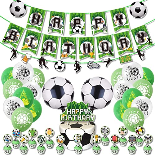 Ballon-Set mit Fußball-Thema, Geburtstagsparty, Ballon-Set, Flagge, Ballon, Kuchen-Karten für Kinder, Gastgeschenk, Jungen, Party-Dekorationen von museourstyty