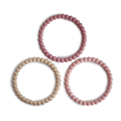 mushie Beißring Perlen-Armband, Linen/Peony/Pale Pink, 3 Stück von mushie