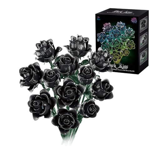 muuchuu 12 Schwarze Rosen Bausatz, Modell Botanischen Blumenstrauß Kollektion, Künstliche Blumen Spielzeug, Gothic Home Halloween Dekor, Weihnachts Geburtstags Valentinstagsgeschenk Erwachsene Frauen von muuchuu
