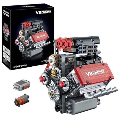 muuchuu Technik V8 Motor Bausatz Erwachsene mit Motor, Klein Funktionierender Supersportwagen V8 Kolbenmotor Bauspielzeug, MOC STEM Hobby Bausteine Spielzeug Geschenke Kinder Jugendliche (478 Teile) von muuchuu