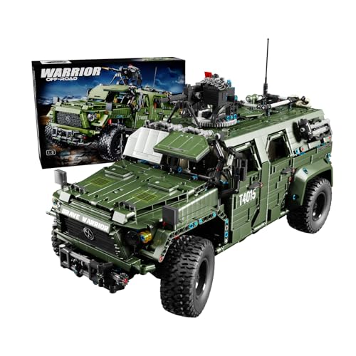 muuchuu Warrior Militär Geländewagen Bausatz Erwachsene, 1:8 Militär Sammel Lastwagen mit Geschützturm, Armeefahrzeug Modellspielzeug, Geschenk für technikbegeisterte Jungen ab 14 Jahren (3,175 Teile) von muuchuu