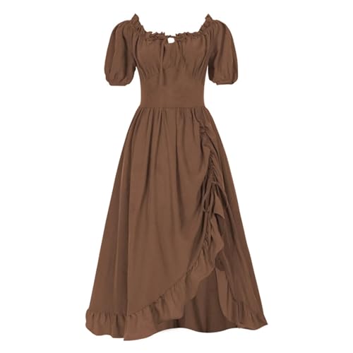 Mittelalterliches Damen-Kostüm, A-Linie, Rock, kurzärmelig, mehrfarbig, Cosplay, Renaissance, Bierparty, Bühne (Braun, M) von muzoira