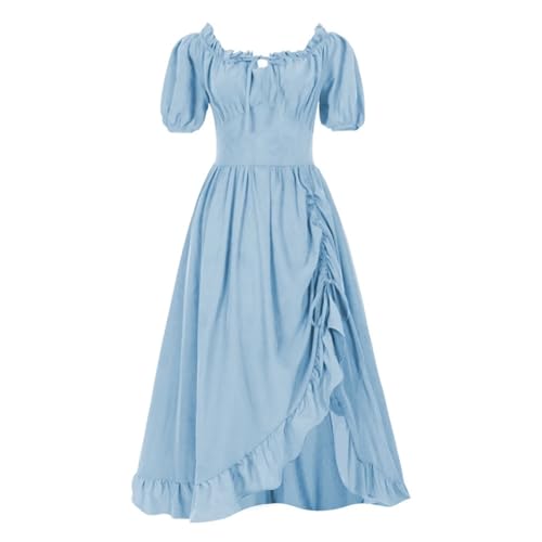 Mittelalterliches Damen-Kostüm, A-Linie, Rock, kurzärmelig, mehrfarbig, Cosplay, Renaissance, Bierparty, Bühne (Hellblau, M) von muzoira