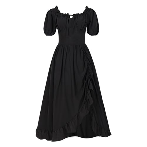 Mittelalterliches Damen-Kostüm, A-Linie, Rock, kurzärmelig, mehrfarbig, Cosplay, Renaissance, Bierparty, Bühne (Schwarz, M) von muzoira