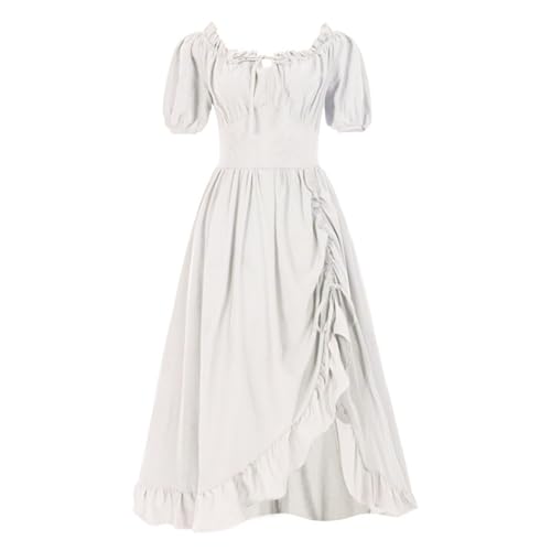 Mittelalterliches Damen-Kostüm, A-Linie, Rock, kurzärmelig, mehrfarbig, Cosplay, Renaissance, Bierparty, Bühne (Weiß, XL) von muzoira