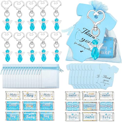 muzoira Kristall-Engel-Schlüsselanhänger – 24 Stück, Brautgeschenk, Babyparty, Rosa und Blau (Blau, 24 Stück) von muzoira