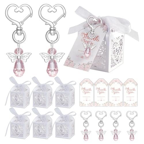 muzoira Kristall-Engel-Schlüsselanhänger – 24 Stück, Brautgeschenk, Babyparty, Rosa und Blau (Pinkcrystal), 24 Stück von muzoira