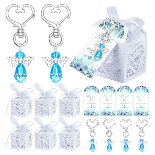 muzoira Kristall-Engel-Schlüsselanhänger – 24 Stück, Brautgeschenk, Babyparty-Geschenk, Rosa und Blau (Blaukristall, 24 Stück) von muzoira
