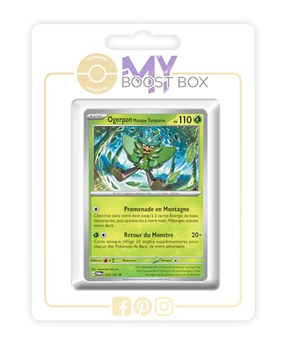 Ogerpon Masque Turquoise (ürkisgrüne-Maske-Ogerpon) 24/167 Holo oder Reverse (zufällig) - Myboost X Écarlate et Violet 6 - Mascarade Crépusculaire Box mit 10 französisch Pokémon-Karten von my-booster