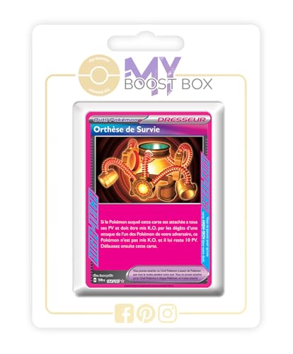 Orthèse de Survie (Überlebensschiene) 164/167 Ass-Klasse Trainer Holo - Myboost X Écarlate et Violet 6 - Mascarade Crépusculaire Box mit 10 französisch Pokémon-Karten von my-booster