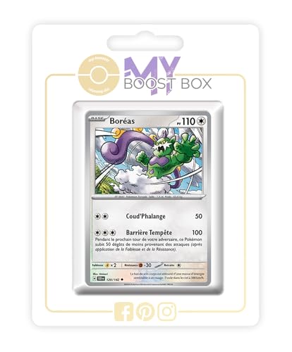 my-booster SV07-FR24-MB-120 Boréas (Boreos) 120/142 Reverse-Myboost X, Écarlate et Violet 7 Couronne Stellaire, Box mit 10 französisch Pokémon-Karten von my-booster