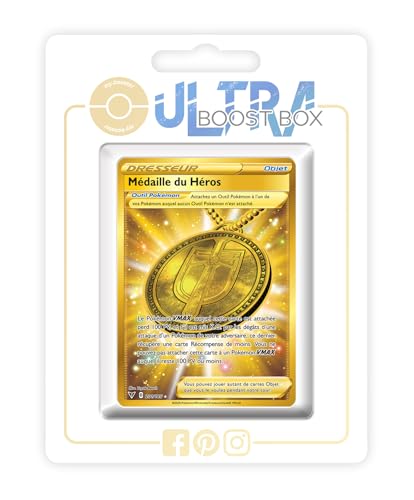 my-booster SWSH04-FR24-UB-201 Médaille du Héros (Heldenmedaille) 201/185 Geheimer Gold Trainer-Ultraboost X Epée et Bouclier, 4 Voltage Éclatant, Box mit 10 französisch Pokémon-Karten von my-booster