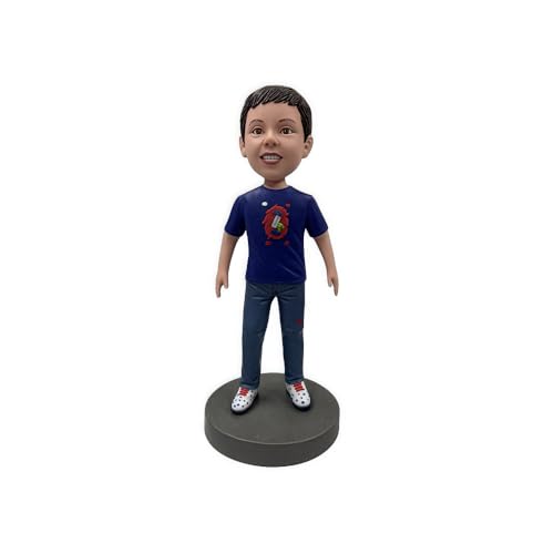 mydedor Custom Blue-Clad Boy Wackelkopf – Personalisierte Kinderfigur Geschenk 2025, handgefertigte Schreibtischdekoration, einzigartiges Kinder-Sammelstück, hergestellt aus Ihrem Foto von mydedor