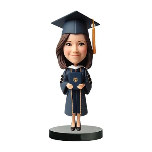 mydedor Individuelle Wackelkopf-Figur, individuelle Puppe, Absolventen in schwarzer Uniform während der Abschlusszeit, Wackelkopf-Figuren, handgefertigt, personalisiertes Geschenk für Frauen von mydedor