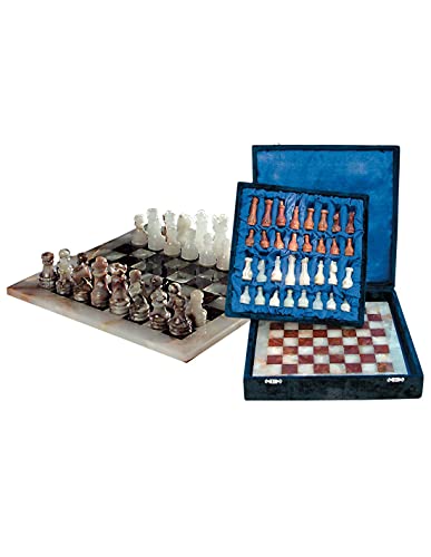 Schachspiel aus Onyxmarmor Standard ca. 30 cm x 30 cm Scach mit Samtkoppfer und Schachfiguren Unikat Handgemacht Hand Made Onyx Marmor von mysale24.de
