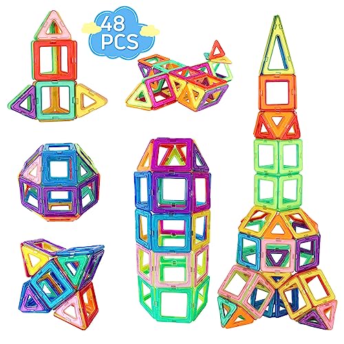 mysoler Magnetische Bausteine 48 Teile Magnet Spielzeug Kinder DIY Magnetspielzeug Magnet Spielzeug Lernspielzeug Geburtstag Vorschule Kinder Kleinkind Jungen Mädchen ab 3 Jahren von mysoler