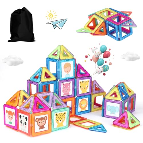 mysoler Magnetische Bausteine 58 Teile – Magnetspielzeug mini Magnetbausteine Magnete Kinder Set, Magnet Spiel STEM Montessori Spielzeug für Kinder ab 3 4 5 6 7 Jahre, Bauklötze Konstruktionsspiel von mysoler