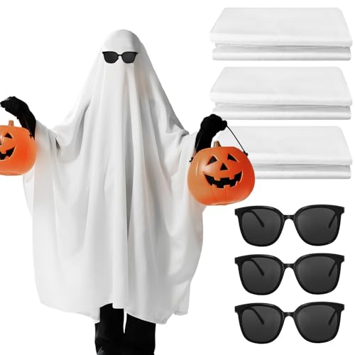 mzfoo 3 Sets Geisterblatt-Kostüm, weißes Geisterblatt, Halloween-Kostüm, für Erwachsene, Halloween, Cosplay, 152,4 x 230,6 cm mzfoo 3 Sets Geisterblatt-Kostüm, weißes Geisterblatt, Halloween-Kostüm, für Erwachsene, Halloween, Cosplay, 152,4 x 230,6 cm von mzfoo