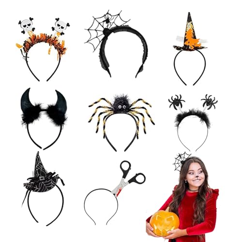 8 Halloween Stirnbänder für Frauen,Halloween Kostüm Stirnbänder Spinne,Fledermaus,Hexenhut,Teufelshörner,Spinnenbeine,Totenkopf,Zauberer Hut,Piercing Schere Halloween Kostüm Fancy Dress Zubehör 8 Halloween Stirnbänder für Frauen,Halloween Kostüm Stirnbänder Spinne,Fledermaus,Hexenhut,Teufelshörner,Spinnenbeine,Totenkopf,Zauberer Hut,Piercing Schere Halloween Kostüm Fancy Dress Zubehör von mzoLife
