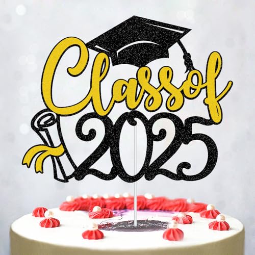 Tortenaufsatz mit Aufschrift "Congratulations 2025, Congrats Grad", Kuchendekoration – 2025 High School College Senior Graduation Party Dekorationen Zubehör (Stil 5-Schwarzgold) von mzoLife