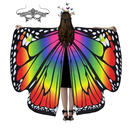 mzoLife Damen Schmetterling Kostüm Faschingkostüme Flügel Schal mit Augenbinde und Schmetterlings-Haarband, Erwachsene Umhang für Halloween Weihnachten Kostüm Cosplay Karneval Fasching von mzoLife