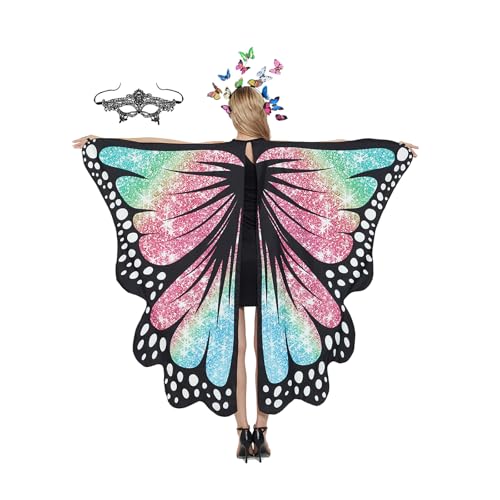 Damen Schmetterling Kostüm Faschingkostüme Flügel Schal mit Augenbinde und Schmetterlings-Haarband, Erwachsene Umhang für Halloween Weihnachten Kostüm Cosplay Karneval Fasching Damen Schmetterling Kostüm Faschingkostüme Flügel Schal mit Augenbinde und Schmetterlings-Haarband, Erwachsene Umhang für Halloween Weihnachten Kostüm Cosplay Karneval Fasching von mzoLife