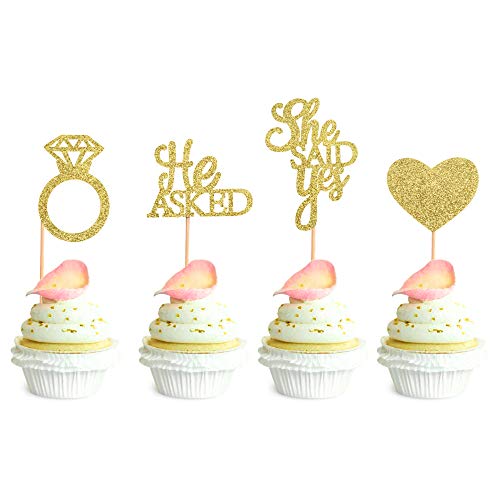 48 Stück Gold Glitter He Asked She Said Yes Cupcake Toppers Diamant Ring Herz Kuchen Picks für Hochzeit Verlobung Brautparty Kuchen Picks Junggesellinnenabschied Dekorationen, S 48 Stück Gold Glitter He Asked She Said Yes Cupcake Toppers Diamant Ring Herz Kuchen Picks für Hochzeit Verlobung Brautparty Kuchen Picks Junggesellinnenabschied Dekorationen, S von n / a