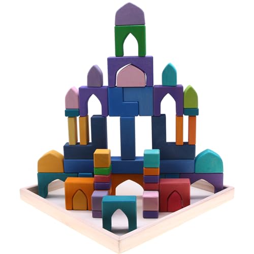 nabeta deco Holz Bausteine aus massiver Buche Tauchfärbefarbe Schloss gestapelt Balance Block Holz Spielzeug Festival Geschenk von nabeta deco